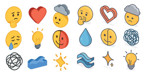 Emotion and feeling icons set – 3d, filled, mood and expression symbols