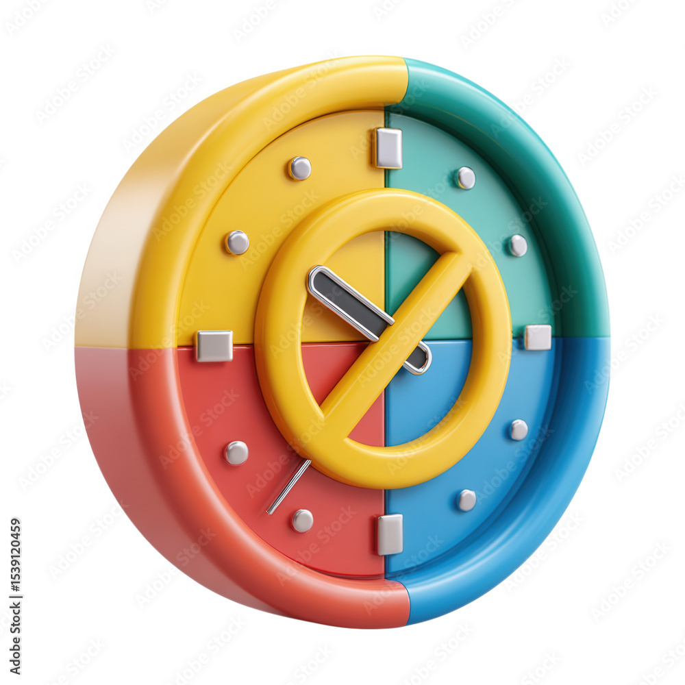 Poster colorful clock with time symbol isolated on transparent background
