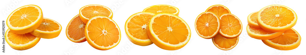 Poster png fresh vibrant orange slices array, element set on transparent background