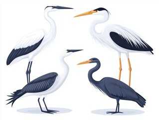 Four Heron Birds Illustration