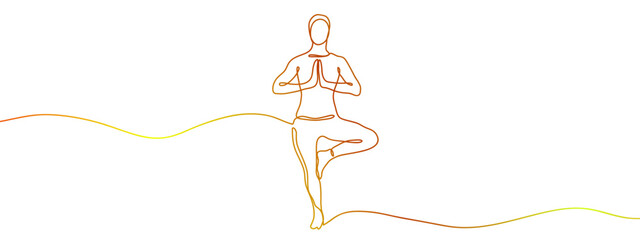 Continuous line, vector, gold, yoga, woman doing yoga Transparent background, editable gradient.