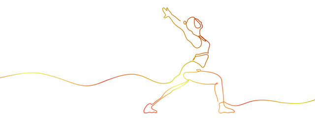 Continuous line, vector, gold, yoga, woman doing yoga Transparent background, editable gradient.
