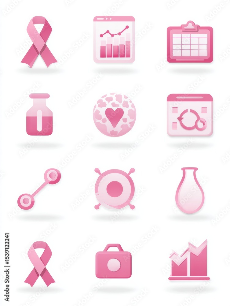 Poster pink ribbon awareness chart highlighting support icons and statistics for health initiatives in a vi