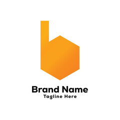 b letter polygon shape creative gold color logo design