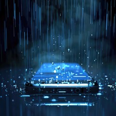 Transparent smartphone screen with rain animation showing shopping offers and discounts, blending modern ecommerce design with weather effects for engaging user experience. AI generated illustration.