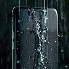Transparent smartphone screen with rain animation showing shopping offers and discounts, blending modern ecommerce design with weather effects for engaging user experience. AI generated illustration.