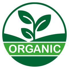 Organic vector logo with leaf, circle with organic logo and leaves, simple green and transparent organic button.