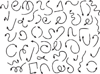 Hand-drawn arrow icon set. A collection of curved