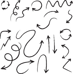 Hand-drawn arrow icon set. A collection of curved