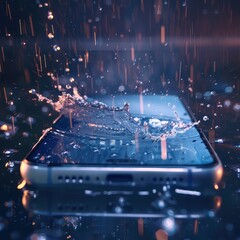 Transparent smartphone screen with rain animation showing shopping offers and discounts, blending modern ecommerce design with weather effects for engaging user experience. AI generated illustration.
