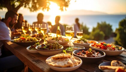 Sunset Dinner Party with Coastal View.