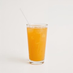 A refreshing orange drink in a clear glass with a straw
