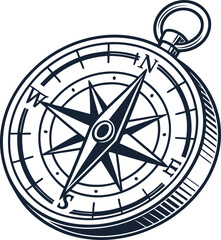 Vintage gold compass rose vector on a black background, perfect for travel and navigation illustrations