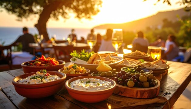 Sunset Mediterranean Mezze Feast.