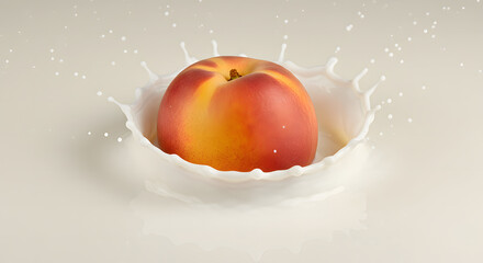 Peach Falling into Milk Splash