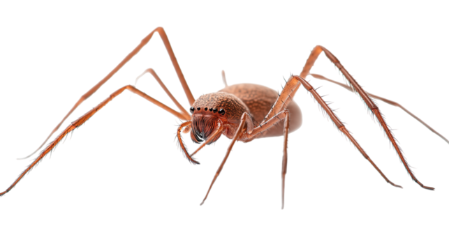A detailed close-up of a mosquito sucking blood and a spider, both isolated on a white background