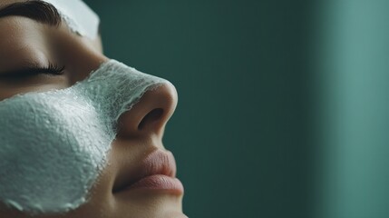 A woman with a white face mask on her face