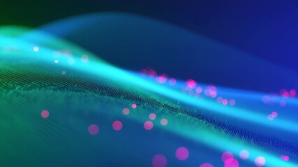 Colorful flowing digital waves with neon particles on dark background for technology visuals, data systems, or modern UI concepts - Powered by Adobe