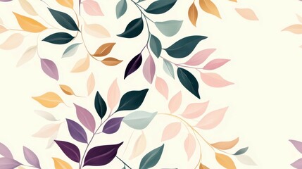 Fototapeta premium Serene Botanical Pattern: Delicate leaves and branches in soft, muted hues create a seamless and aesthetically pleasing natural design.