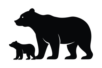 Fototapeta premium Silhouette of a bear with cub in natural setting vector illustration.
