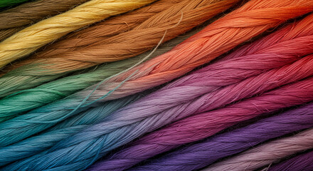Colorful embroidery floss arranged in gradient, used for needlework and crafts