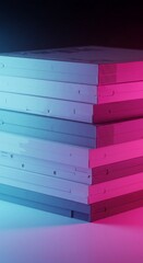 Stack of colorful vintage audio cassettes on black background