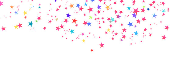 Colorful confetti explosion with curly paper streamers and small stars falling isolated on white background. Festive vector flat design for birthday, party celebration, and decorations, PNG