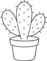 Simple Cactus Outline Illustration in a Pot Black and White Line Art Style Isolated on a White Background