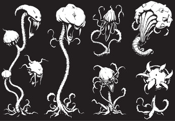 Naklejka premium Set of plants and flowers. Hand drawn vector illustration