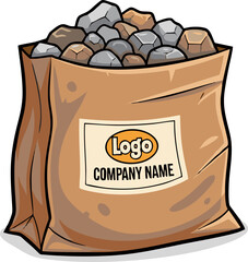 Cartoon Bag Overflowing with Gray and Brown Rocks, Featuring Customizable Logo