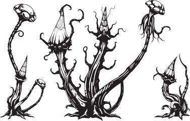 Set of plants and flowers. Hand drawn vector illustration