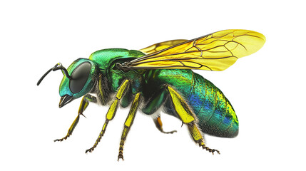 Fototapeta premium Isolated macro housefly with hairy legs and detailed wings on a white background