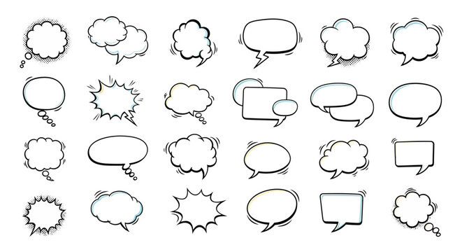 Collection of Hand-Drawn Speech Bubbles and Comic Book Style Dialog Boxes