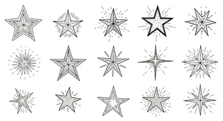 Hand-Drawn Starburst and Star Icons Vector Illustration Set