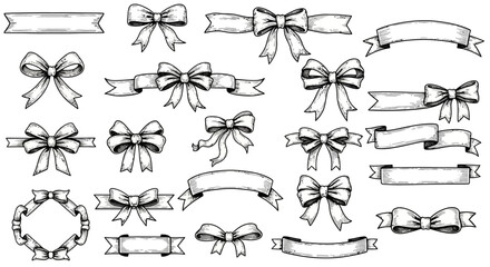 Fototapeta premium Hand-Drawn Bows and Banners A Collection of Decorative Elements for Design Projects
