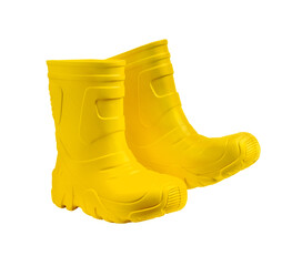 Walking yellow rain boots isolated on white background