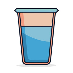 Illustration of a glass filled with blue water on a White background