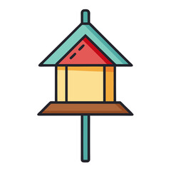 A Colorful Birdhouse with Teal Roof and Red Accent Isolated on White