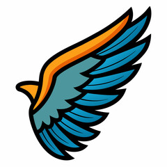 Stylized bird wing in blue and orange with black outline illustration