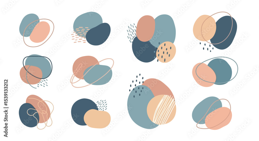 Poster abstract shapes set of 12 modern pastel color design elements for branding