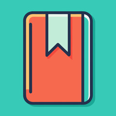 Retro Style Icon of a Book with a Bookmark on Teal Background