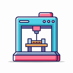 Stylized illustration of a 3D printer ready to fabricate a product