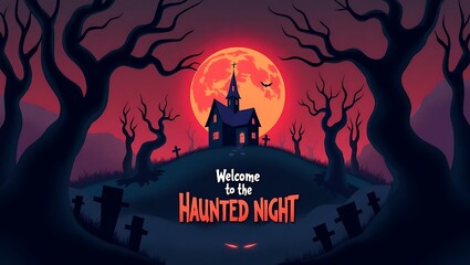 Spooky Halloween Scene: Welcome to the Haunted Night