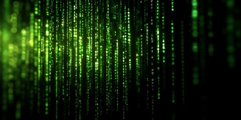 A digital rain of green code cascading down a dark background creating a matrix like effect on screen