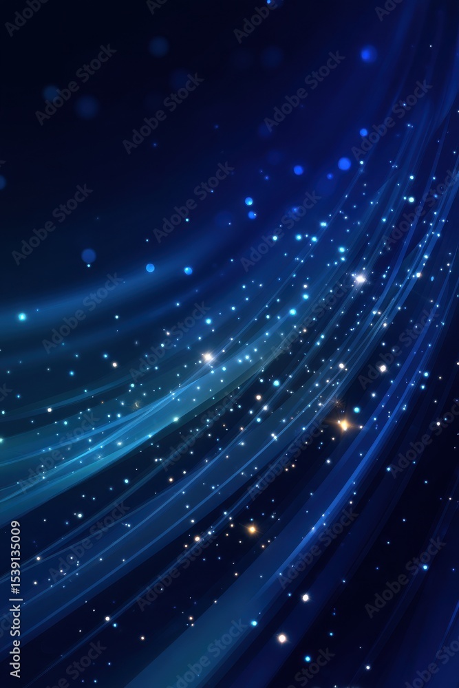 Poster abstract blue background with glowing effects and dynamic sparkles
