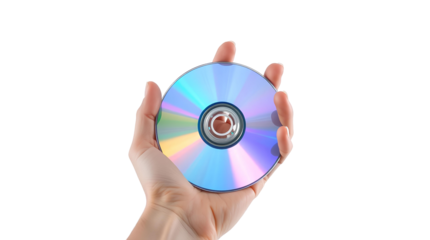 Photo of hand holding cd isolated on transparent background