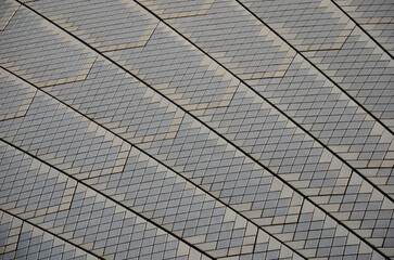 Close-up of Sydney's iconic intricate tiled roof pattern