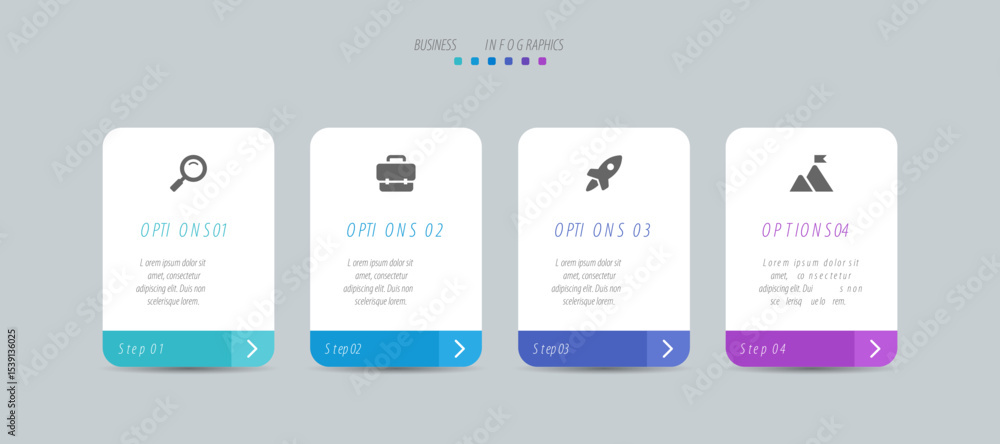 Poster horizontal progress bar featuring 4 arrow-shaped elements, symbolizing the four stages of business s