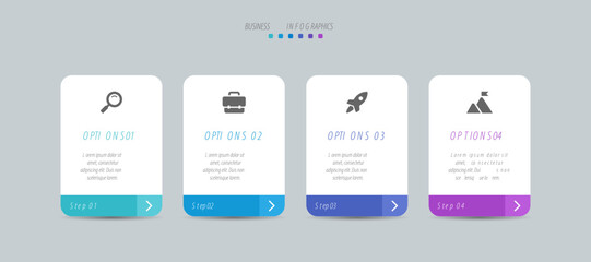 Horizontal progress bar featuring 4 arrow-shaped elements, symbolizing the four stages of business strategy and progression. Clean timeline infographic design template. Vector for presentation
