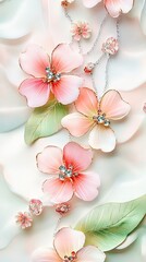 Delicate pink flowers cascade elegantly over a soft, neutral background, embodying beauty, tranquility, and a touch of sophistication for inspiring floral designs and decor.
